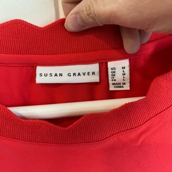 Nwot Susan Graver Liquid Knit Scalloped Trim Coral Top Tee T-Shirt Medium M - Picture 3 of 11